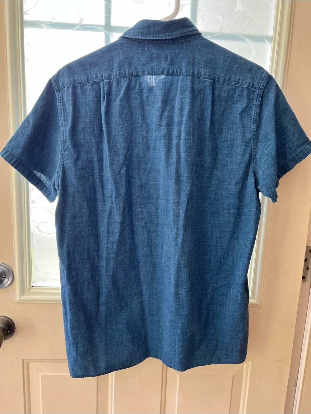 J. Crew Men's Denim-Look Blue Short Sleeve Button Down Polo